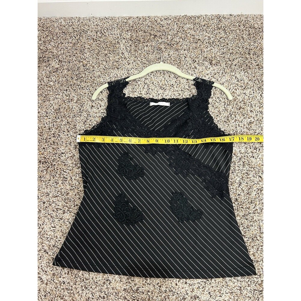 Vtg Charlotte Russe Striped Tank Top Black Lace Whimsigoth Y2K Grunge L - Picture 8 of 9